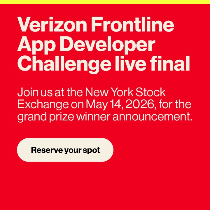 Join us at the New York Stock Exchange on May 14 for the Verizon Frontline App Developer Challenge grand prize winner annoucement.
